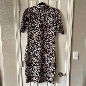 New York & Company Leopard Print Quarter Sleeve Dress